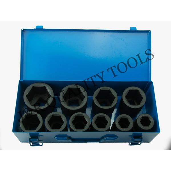 10 PC 1" ONE INCH DRIVE DR DEEP BIG SIZE AIR BLACK IMPACT SOCKET WRENCH TOOL SET