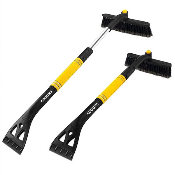 Adduns 2-n-1 Snow Brush and Ice Scraper Extendable, Scratch Free (Yellow)