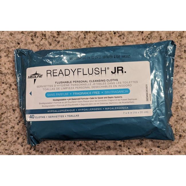 *1-Pack* Medline ReadyFlush 40 Ct  Flushable Personal Cleansing Cloths MSC263820