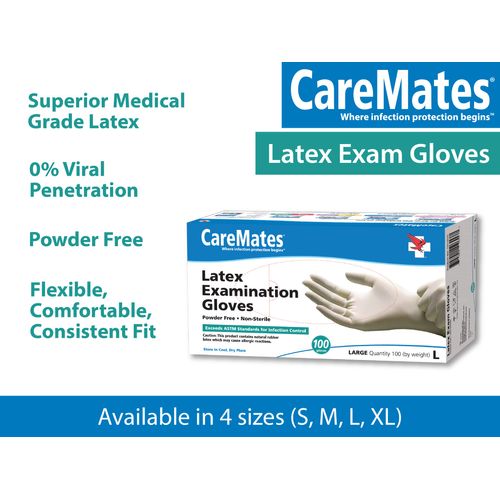CareMates Latex-PF Examination Gloves Medium - 100ct, Pack of 3