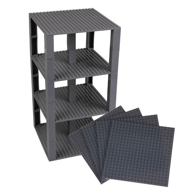 Strictly Briks Classic Stackable Baseplates, Building Bricks for Towers, Shelves, and More, 100% Compatible with All Major Brands, Charcoal Gray, 4 Base Plates & 30 Stackers, 6x6 Inches