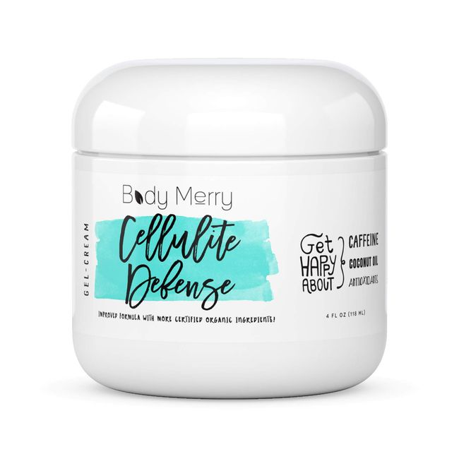 Body Merry Cellulite Defense Gel-Cream - Anti Cellulite Body Treatment for Firming & Toning w/Natural Caffeine + Coconut Oil + Peppermint (Original, 4oz)