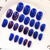 ins Popular 24 Pcs Nail Tips Gel Nail Light Solid Color Nail Tips Cat Eye Stone Handmade Nail Art Tips (Blue)