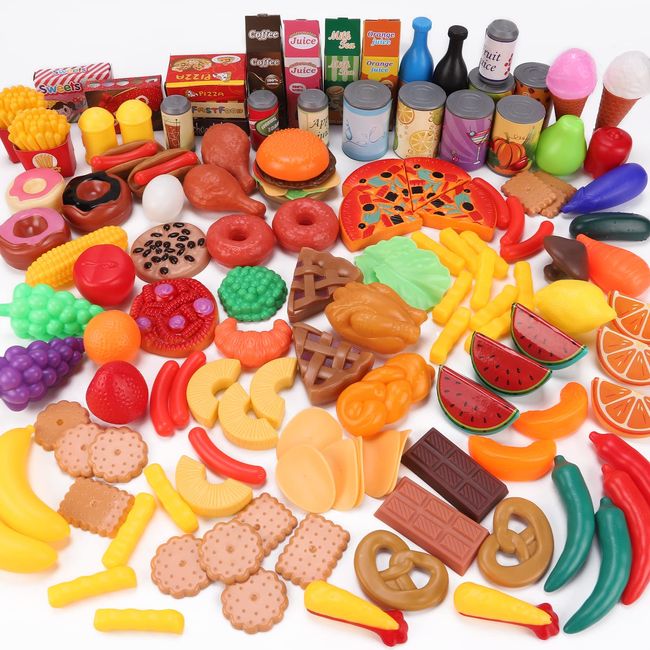 Qizebaby 137 Piece Pretend Play Set, Children's Educational Toys, Pretend Play, DIY, Food, Drink, Seasoning, Fruits, Burger Pizza, Cooking Play Set, Cutting Play, Girls, Toys, Boys, Birthday Present, Christmas Gift, Baby Toy, Kindergarten, Kindergarten, K