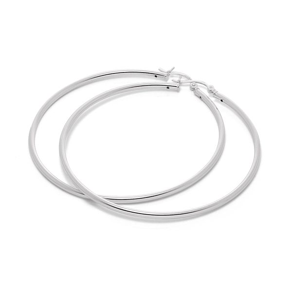 Sterling Silver 40mm Plain Sleeper 2mm Hoop Earrings