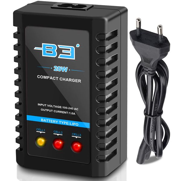 B3 Lipo Ladegerät für 2S 3S Lipo Akku (7,4V, 11,1V), Rc Balance-Ladegerät Schnell ladegerät (110-240V) 1.6A Ladestrom für RC Quadcopter RC Drone Car Boat Airsoft Lipo Akku