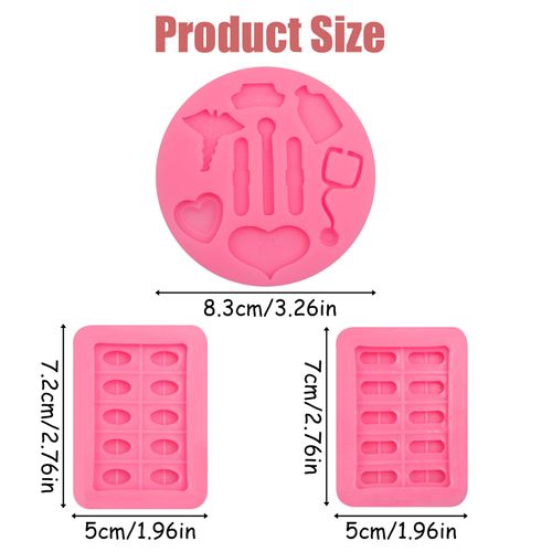 Pill Molds for Making Pills 3 Pcs, Medical Tablets Capsule Pill Fondant Molds Nurse Hat Stethoscope Pill Bottle Bandage Thermometer Medical Silicone Chocolate Candy Mold
