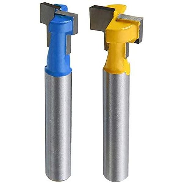 Wolfride 2-Piece Trimmer Bit, T-Shaped Router Bit, 6.35mm Shank Diameter T-Slot Cutter, Keyhole Bit, Carbide Blade Router Bit, Tenon Cutter