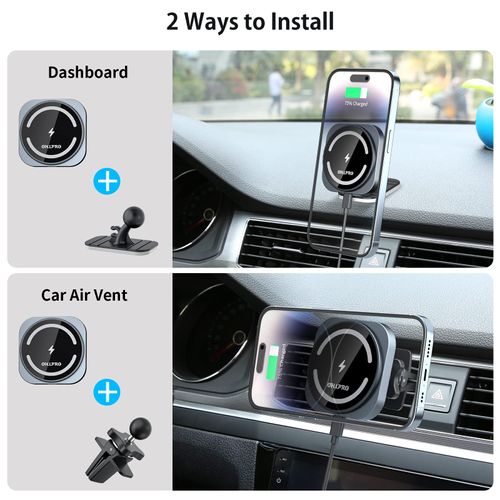 OHLPRO for MagSafe Car Mount Charger, 15W Fast Charging Car Magnetic Phone Holder for Dashboard and Air Vent, Compatible with iPhone 16/15/14/13/12 Series and Magsafe Case