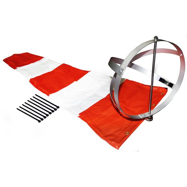 Airport Windsock Corporation 13" X 54" Orange and White Windsock and 13" Aluminum Frame Combo USA Made