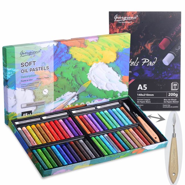 Soft Oil Pastels Set 52pc, Colors Vibrant, Buttery, Art Pastel Crayons for Blending, Layering & Shading,Coloring and Painting,With Pastel Pad &Scraper Great Gifts for Artists, Kids, Beginners