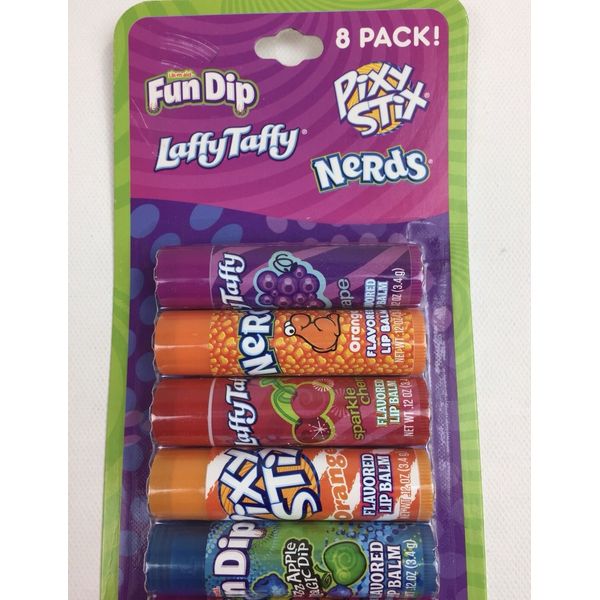 Set 8 Flavored Lip Balm Fun Dip Laffy Taffy Nerds Pixy Stix Cherry Orange Grape