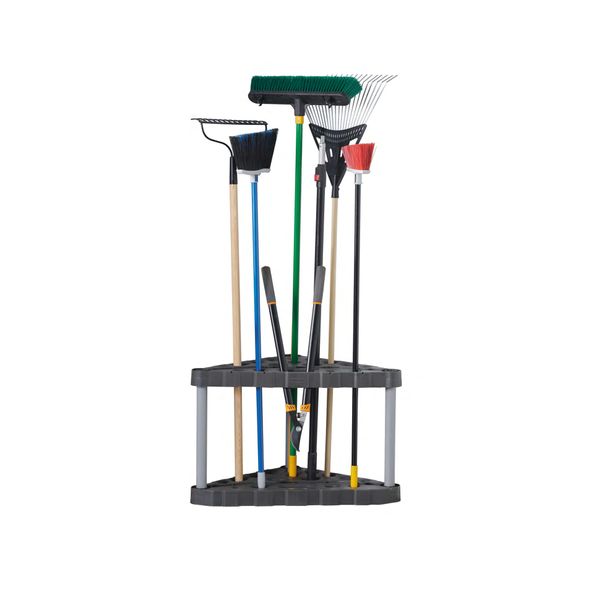 Rubbermaid Garage Corner Tool Tower Rack, Easy to Assemble, Organizes up to 30 Long-Handled Tools/Rakes/ Brooms/Shovles for Home/House/Outdoor/Sheds