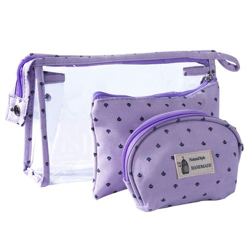 Borse Cosmetiche da Viaggio, Impermeabile Custodia per Trucco Trasparente da Toeletta, 3PCS Organizzatore Beauty Case in Plastica con Cerniera, Piccolo Portafoglio Regalo per le Donne, viola