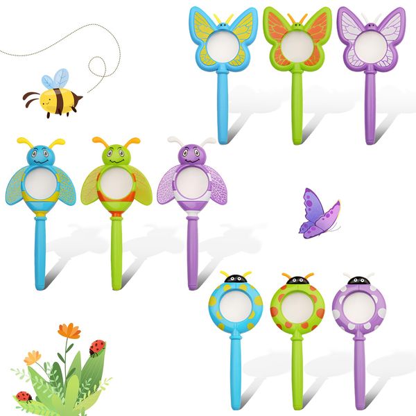 9 Pcs Toddler Magnifying Glass, Fun Flower Magnifying Glass, Insect Magnifying Glass, Butterfly Bee, Ladybug Handheld Magnifying Glass, Gifts for Children to Explore