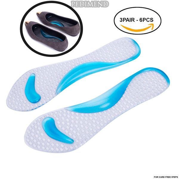 PEDIMEND Silicone High Heel Shoes Support Pads Arch Cushion (3PAIR) | Metatarsal Silicone Gel Insole | Relieve Pain from High Arch, Plantar Fasciitis, Flat Feet | Unisex | Foot Care