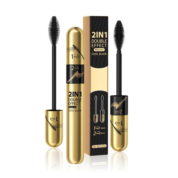 2 In 1 4d Silk Fiber Eyelash Mascara, Black Long-Lasting Waterproof 4d Mascara, Wischfest Und Nicht Verklumpend FüR Make, Geeignet FüR Empfindliche Augen, Augen Make Up Produkte