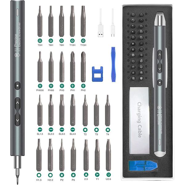 Mini Electric Screwdriver, ORIA Cordless Precision Screwdriver Set, 28 in 1 Rechargeable Portable Repair Tools Kit with 24 Bits, 3 LED Lights, Magnetizer for Phones, Watches, Toys, Computers, etc.