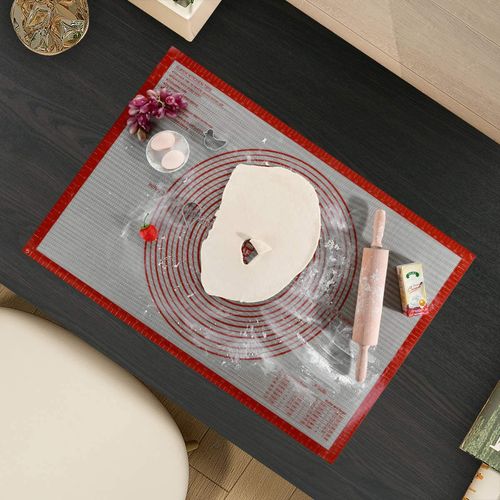 Non-slip Silicone Pastry Mat Extra Large with Measurements 36''By 24'' for Baking Mat, Dough Rolling Mat,Fondant/Pie Crust Mat by Folksy Super Kitchen Red