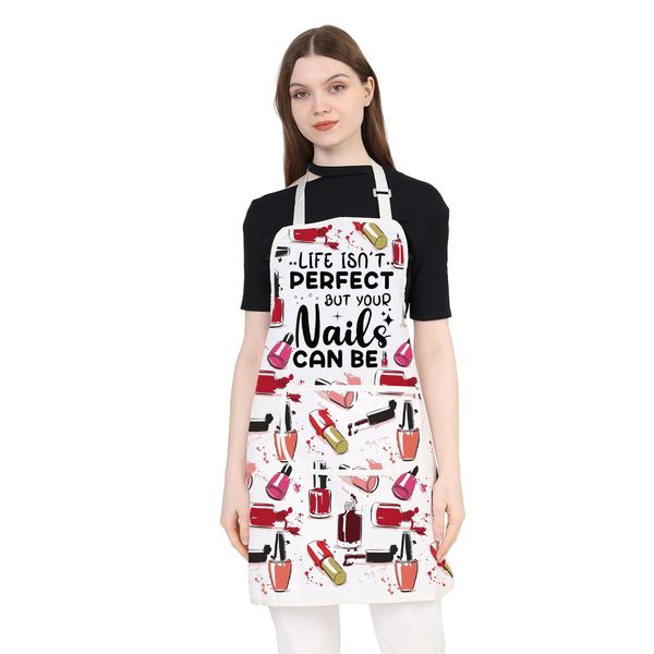 PLITI Funny Nail Tech Gifts Nail Technician Apron With Pockets Life Isn't Perfect But Your Nails Can Be Nail Artist Aprons (Perfect nails APU)