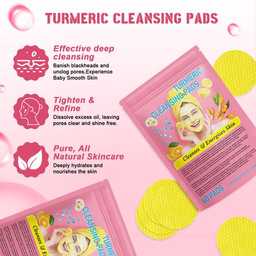 2Pack Turmeric Cleansing Pads, Turmeric Cleansing Pads Helps Balance Skin Oil And Water, Remove Excess Keratin From The Body'S Skin,Turmeric Cleansing Pads for Face & Body(80PCS)…