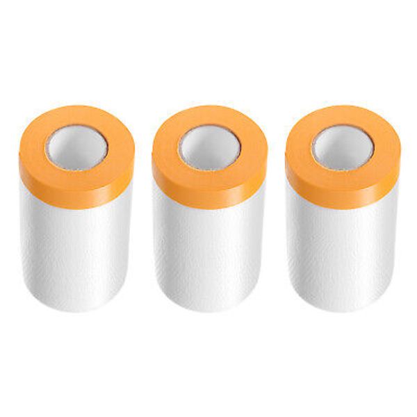 3 Rolls Pre-Taped Masking Film 25.6"x65.6ft Tape and Drape Plastic Drop Cloth