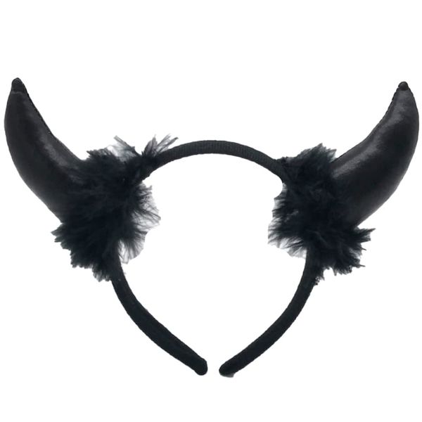Black Devil Horns with Fur Headband