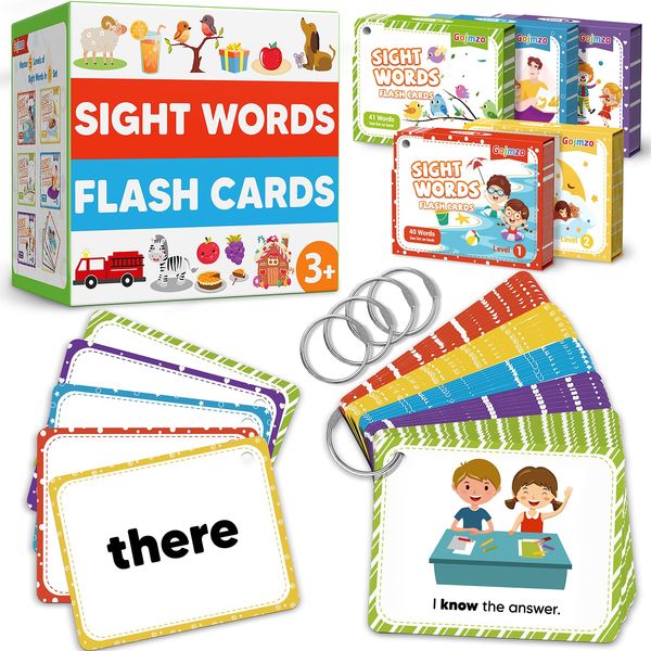 Gojmzo Sight Words Flash Cards Kindergarten Preschool Learning Activities, Homeschool Supplies for Kids Ages 4-8, 220 Dolch Sight Word Reading Spelling Games Learning Toys for 3 4 5 Year Old Toddlers