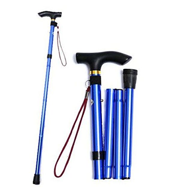 Healifty Travel Trekking Collapsible Cane Non-Slip Adjustable Walking Stick (Blue)