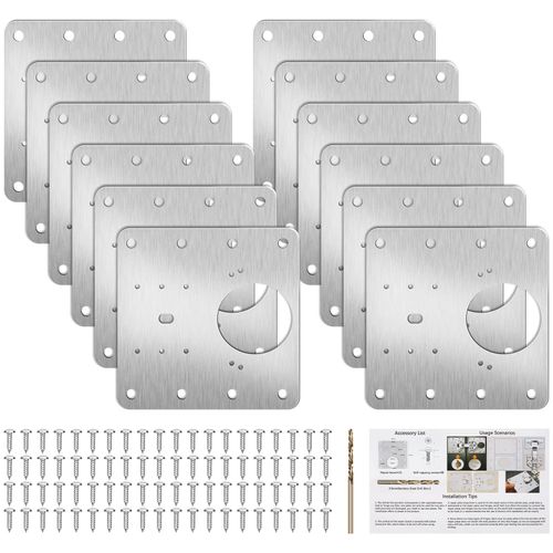 Thrilez 12PCS Hinge Repair Plate Cabinet Hinge Repair Plate with 80 PCS Screws,Kitchen Door Hinge Repair Plate Stainless Steel Hinge Repair Plate for Kitchen Wood Furniture (12PCS)