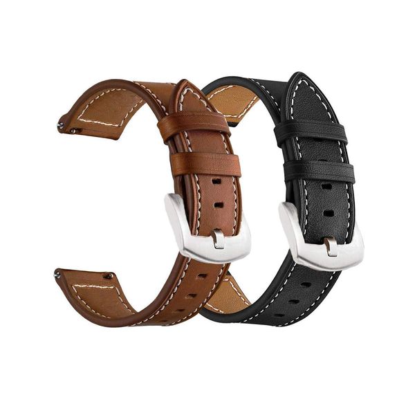 Yeejok Vivoactive 3 Leather Watch Bands for Men Women, 20mm Quick Release Genuine Leather Straps with Silver Metal Buckle Compatible for Garmin Vivoactive 3 Music/Forerunner 645/245 Smartwatch, 2 Pack