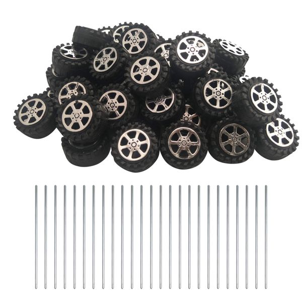 EUDAX 50pcs Plastic Roll 2mm Dia Shaft Toys Wheel and 25Pcs STEM Shaft Round Rod Axles for DIY Toy RC Car Truck Boat Helicopter Model Part