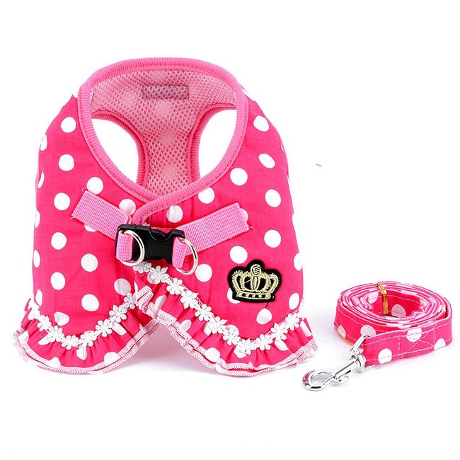 SELMAI Puppy Small Dog/Cat Dots Vest Harness Leash Set Mesh Padded No Pull Lead Pink S