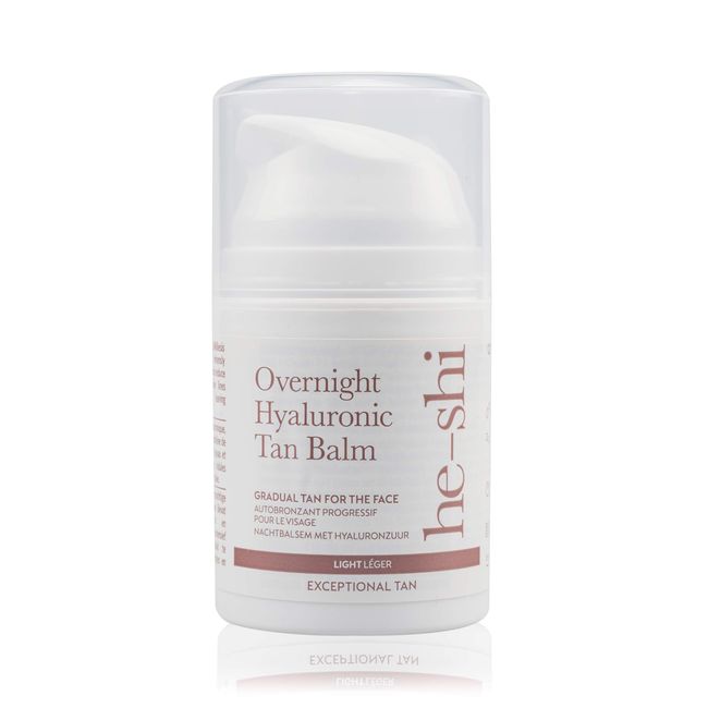 He-Shi Overnight Hyaluronic Tan Balm - Gradual Tan for the Face with Anti-Ageing - Hydrating & Firming Face Tanning Balm - Evening Skincare with Lavender for Mature Skin - Vegan & Cruelty Free (50ml)