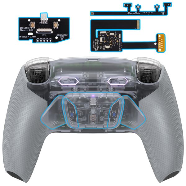 eXtremeRate RISE4 Plus MAX Back Paddles Kit with Clicky Trigger Stops & Rubberized Grip for PS5 Controller BDM-010 020, Remappable Back Buttons Kit for PS5 Controller - Clea Gray - NO Controller