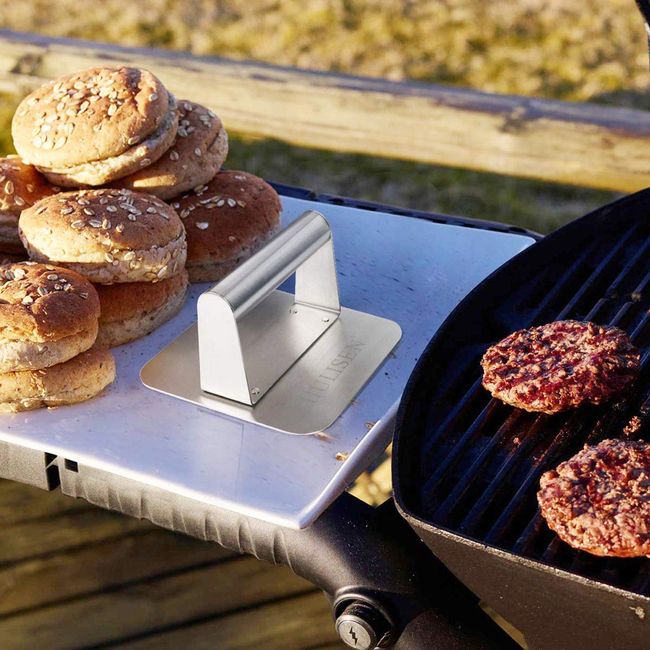 Burger Press Stainless Steel Burger Smasher Tool Smooth Non-Stick Grilling  Meat