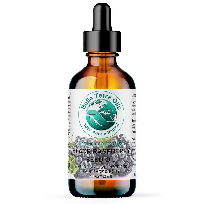 Bella Terra Oils - Black Raspberry Seed Oil 4oz - Revel in Antioxidant-Rich Essence, Packed with Omega-6 & Omega-9, The Pinnacle of Skin Nutrient Oils