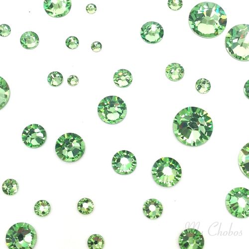 PERIDOT (214) green 144 pcs Swarovski 2058/2088 Crystal Flatbacks rhinestones nail art assorted mixed with Sizes ss5, ss7, ss9, ss12, ss16, ss20, ss30