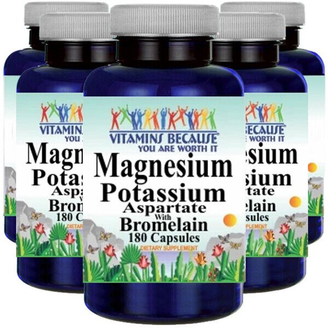 Magnesium Potassium Aspartate and Bromelain 5X180 Caps by Vitamins Because