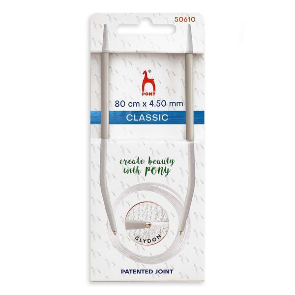4.5mm Circular Knitting Needles Pony Classic Fixed Cables- 40cm, 60cm, 80cm, 100cm (80cm Cable)