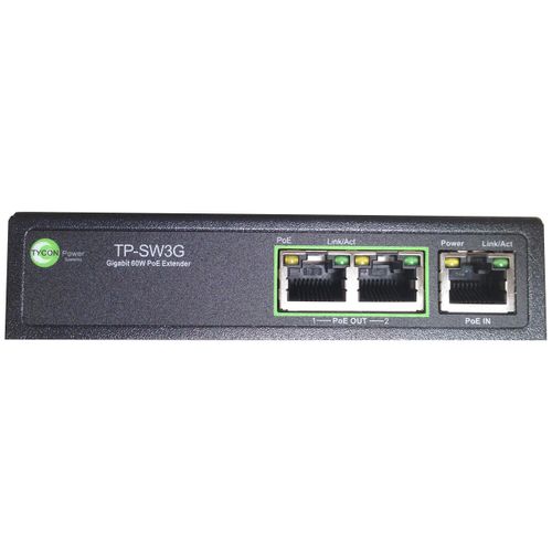TP-SW3G - 3 Port GigE 802.3af/at PoE Unmanaged Switch, 802.3af/at or Passive PoE 2/4pair Input, Dual 802.3at PoE Output