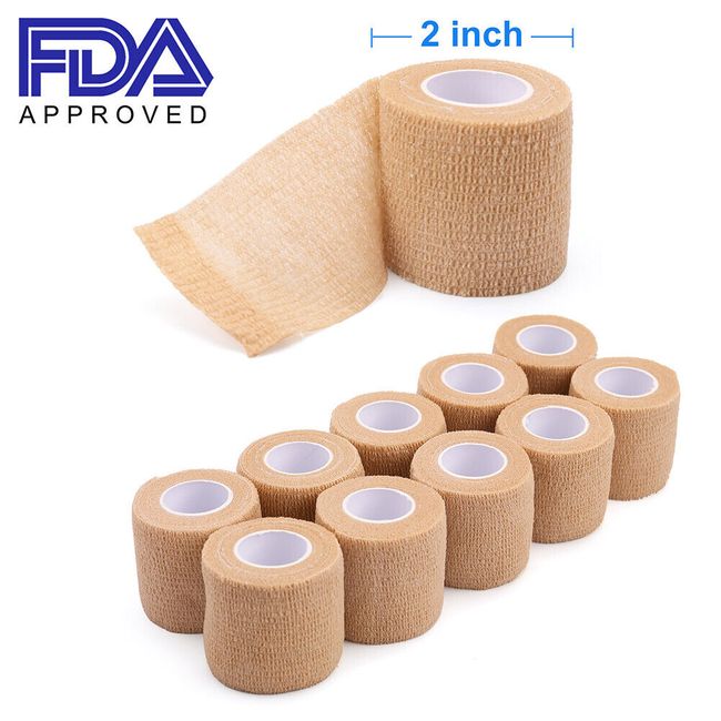 10 Pack Self Adherent Cohesive Wrap Bandages Gauze First Aid Elastic Tape 2''