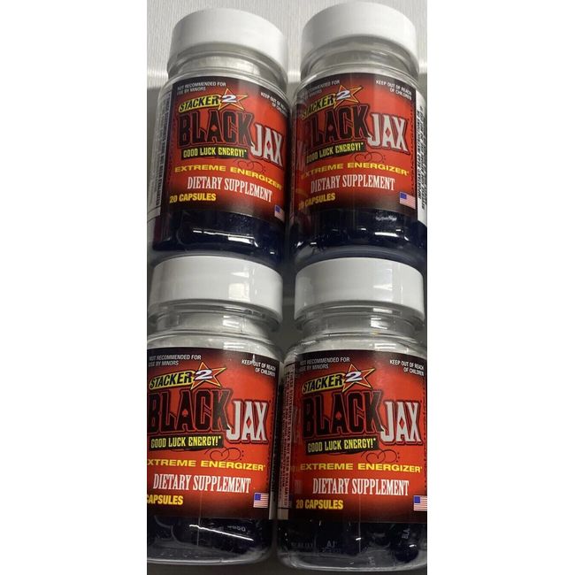 BLACK JAX by Stacker ENERGY PILLS 4 BOTTLES X 20CT  80 Capsules LOT 4 Free Ship