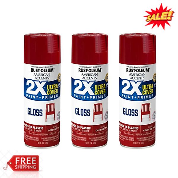 Gloss Red Spray Paint 12-Oz, Premium 2X Ultra-Cover For Metal, Plastic, 3 PACK