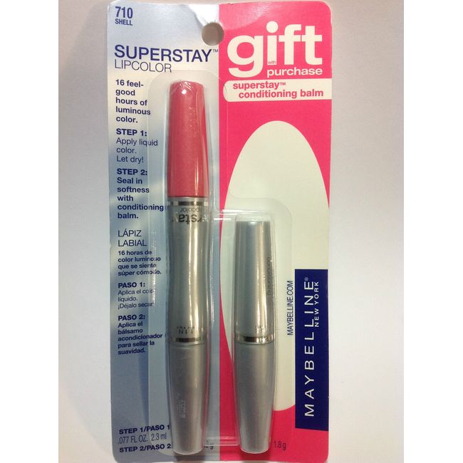 MAYBELLINE SUPERSTAY LIPCOLOR 16 HOURS ( SHELL #710 ) + GIFT SUPERSATY BALM NEW