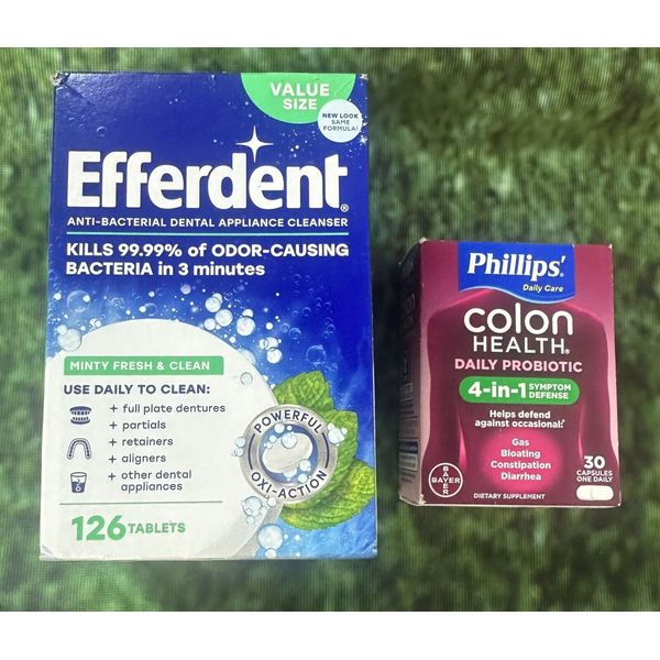 Efferdent Retainer & Denture Cleaner & Phillips’ Colon Health Daily Probiotic