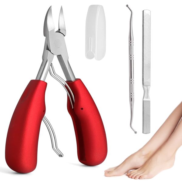 Toenail Clippers, Ingrown Toenail Clippers for Thick Nails for Elderly Women Men, 3Pcs Toenail Scissors Set with Nail File, Sharp Curved Blades-Wide Jaw Opening-Soft Handle