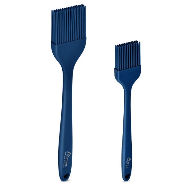 HOTEC 2 pieces Set Basting Brushes Silicone Heat Resistant Pastry Brushes Spread Oil Butter Sauce Marinades for BBQ Grill Barbecue Baking Kitchen Cooking BPA Free Dishwasher Safe (Classic Blue)