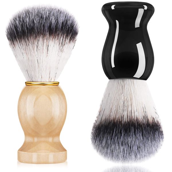 2 Pack Men Shaving Brush Synthetic Shaving Tool Shave Brush with Hard Wood Handle Synthetic Travel Shave Brush Shaving Paint Brush for Men Hair Salon Tool Gifts Home Travel