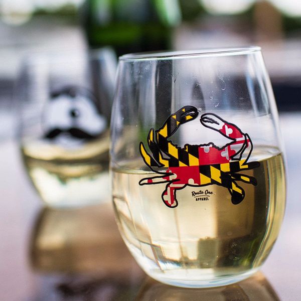 Maryland Full Flag Crab / Stemless Wine Glass - 1